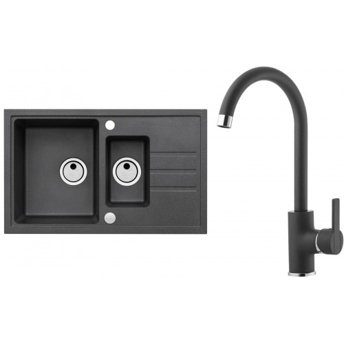 ALVEUS Zestaw INTERMEZZO 70 Zlewozmywak 780x480 mm + bateria TONIA, czarny