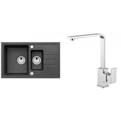 ALVEUS Zestaw INTERMEZZO 70 Zlewozmywak 780x480 mm + bateria RENO, czarny