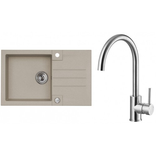 ALVEUS Zestaw ROCK 130 Zlewozmywak 780x480 mm + bateria ELZA, Pebble 02 + stal