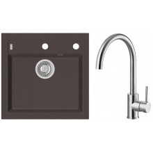 ALVEUS Zestaw FORMIC 20 Zlewozmywak 520x510 mm + bateria ELZA, Chocolate 03 + stal