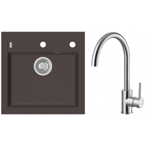 ALVEUS Zestaw FORMIC 20 Zlewozmywak 520x510 mm + bateria ELZA, Chocolate 03 + stal