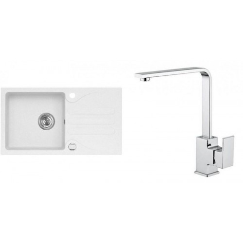 ALVEUS Zestaw GALAPAGOS 30 Zlewozmywak 770x430 mm + bateria RENO, biały