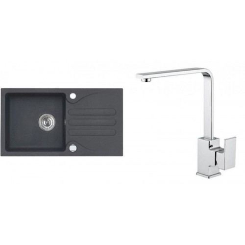 ALVEUS Zestaw GALAPAGOS 30 Zlewozmywak 770x430 mm + bateria RENO, czarny
