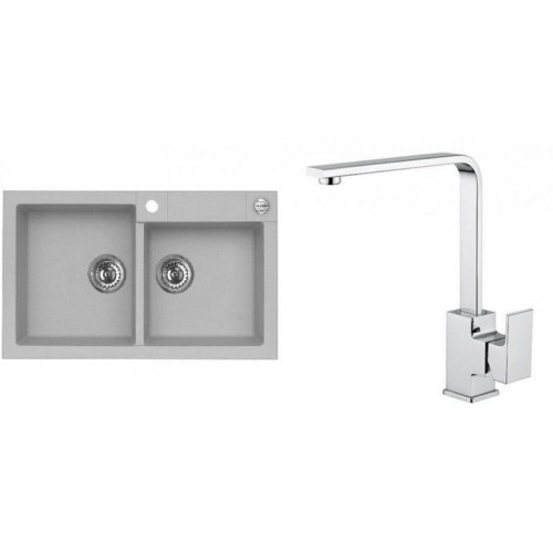 ALVEUS Zestaw ROCK 90 Zlewozmywak 780x480 mm + bateria RENO, beton