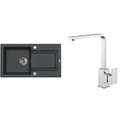 ALVEUS Zestaw FALCON 30 Zlewozmywak 780x435 mm + bateria RENO, czarny