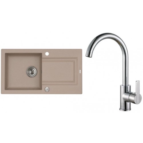 ALVEUS Zestaw FALCON 30 Zlewozmywak 780x435 mm + bateria TONIA, beżowy + chrom