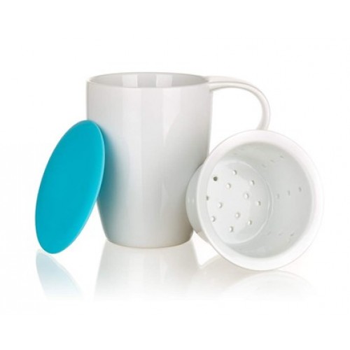 BANQUET Kubek z silikonową pokrywką i sitko 350 ml COLOR PLUS BLUE 60338000B