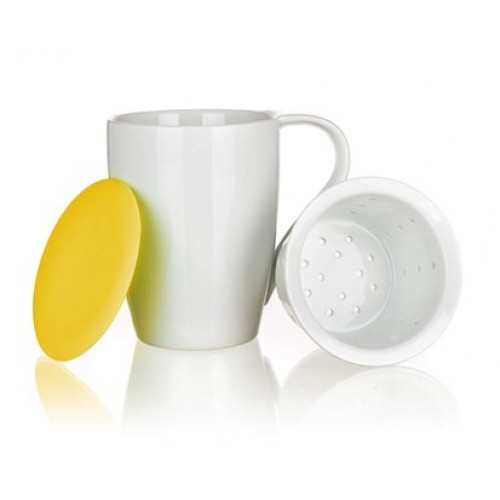 BANQUET Kubek z silikonową pokrywką i sitko 350 ml COLOR PLUS YELLOW 60338000Y