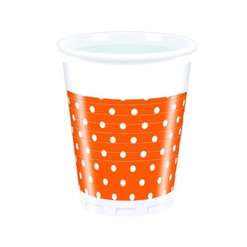 PROCOS Kubki plastikowe 8 szt. 200 ml Orange Dots pomarańczowe w białe kropki 4483212