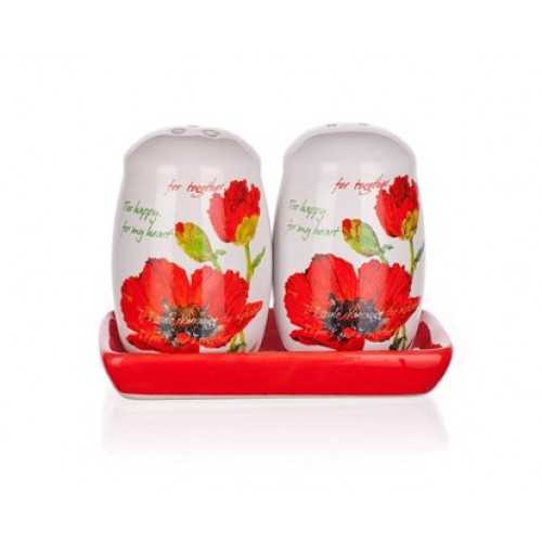 BANQUET Ceramiczna solniczka i pieprzniczka na talerzyku R.Poppy 60ZF1902RP