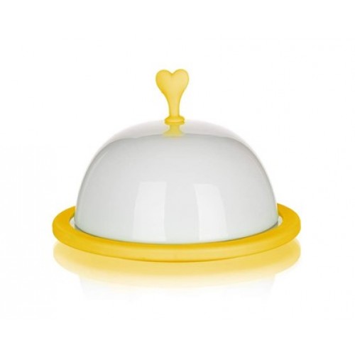 BANQUET Taca na ciasto z pokrywką 15 cm Color Plus Yellow biały/zółty 60338021Y