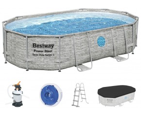 BESTWAY Power Steel Swim Vista Basen stelażowy 488 x 305 x 107 cm, z filtr. piaskową 56946