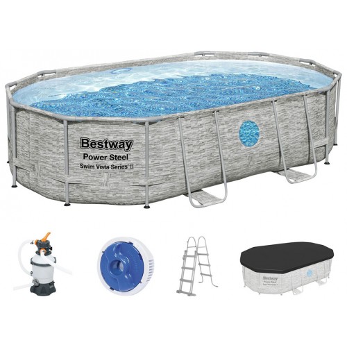 BESTWAY Power Steel Swim Vista Basen stelażowy 488 x 305 x 107 cm, z filtr. piaskową 56946