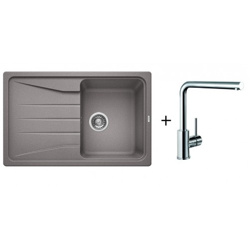 BLANCO Set zlewozmywak Sona 45 S Silgranit®PuraDur® alumetalik + bateria MILA