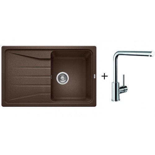 BLANCO Set zlewozmywak Sona 45 S Silgranit®PuraDur® kawowy + bateria MILA