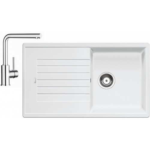 BLANCO Zestaw ZIA 5 S Zlewozmywak Silgranit biały + bateria Mila chrom 520515 + 519414