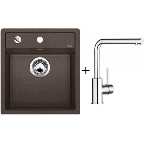 BLANCO SET zlewozmywak DALAGO 45 Silgranit® kawowy + bateria kuchenna MILA chrom