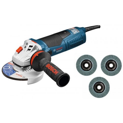 BOSCH GWS 19-125 CIE Szlifierka kątowa + 3 tarcze listkowe 060179P001