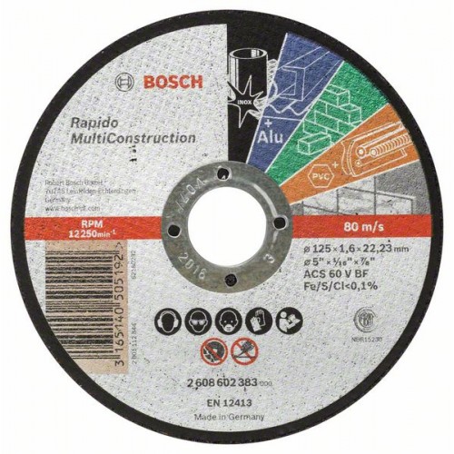 Bosch Tarcza tnąca prosta Rapido Multi Construction ACS 46 V BF, 125 mm, 1,6 mm 2608602383