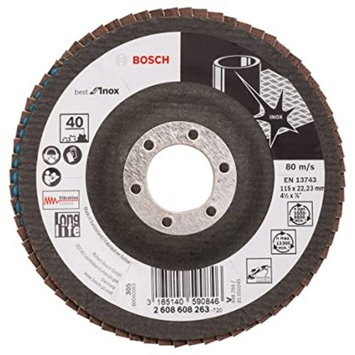 BOSCH Listkowa tarcza szlifierska X581, Best for Inox 115 mm, 22,23 mm, 40 2608608263