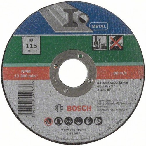 BOSCH Tarcza tnąca prosta, metal 115 mm 1 szt. 2609256315 BOSCH Tarcza tnąca prosta, metal 115 mm 1 szt. 2609256315