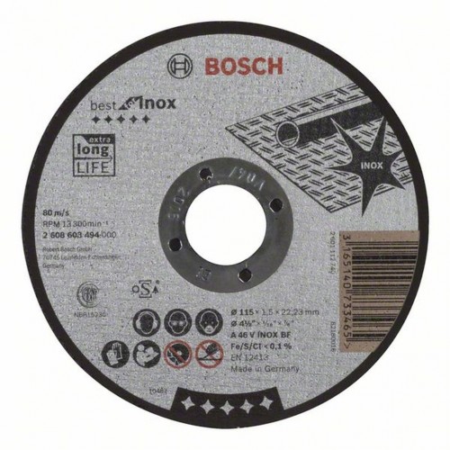 BOSCH Best for Inox Tarcza tnąca prosta, 115 x 22,23 x 1,5 mm 2608603494