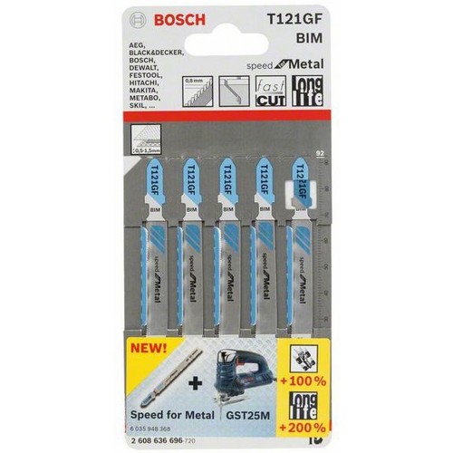 BOSCH Brzeszczot do wyrzynarki Speed for Metal T 121 GF (op. 5 szt.) 2608636696