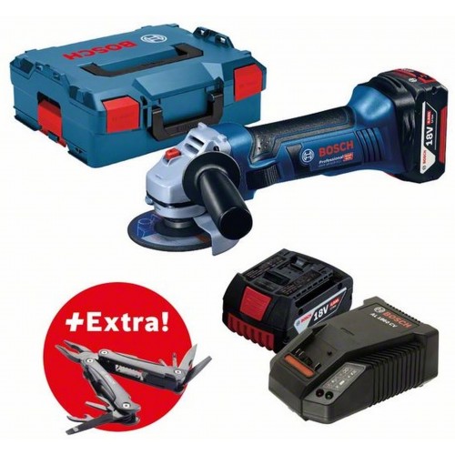 BOSCH Szlifierka kątowa GWS 18-125 V-LI 2 x 4.0Ah Li-Ion+scyzoryk Swiss Peak,060193A30B