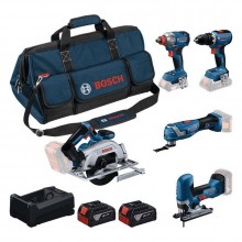 BOSCH Zestaw narzędzi PROFESSIONAL GSR + GDX + GKS + GOP + GST + 2× 5,0 Ah 0615A500BV