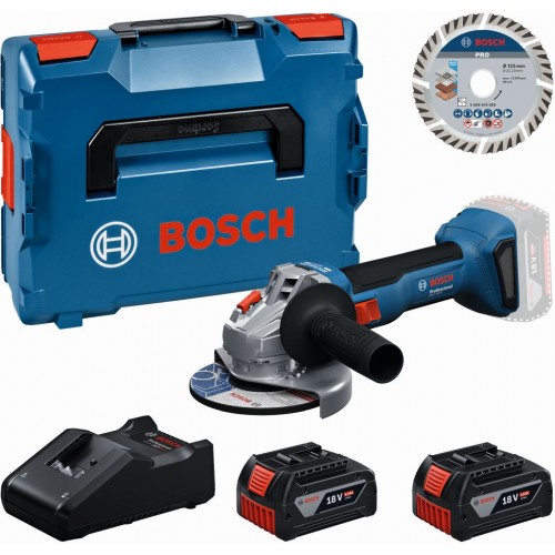 BOSCH GWS 18V-8 PROFESSIONAL Zestaw narzędzi 2× GBA 4.0Ah + tarcza + L-BOXX 0615A500E7