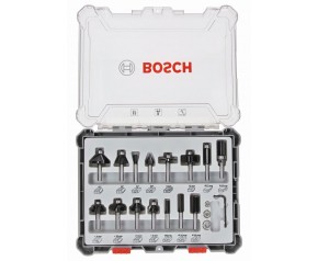 BOSCH Mieszany zestaw frezów, trzpień 6 mm, 15 szt. 2607017471
