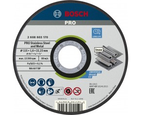 BOSCH Korundowa tarcza tnąca PRO Stainless Steel and Metal, 115 × 1,6 × 22,23mm 2608603170