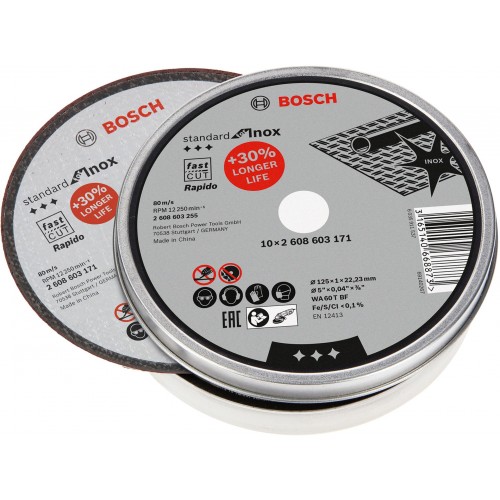 BOSCH Tarcza tnąca prosta 125x1 mm Standard for Inox -10 szt. Rapido 2608603255