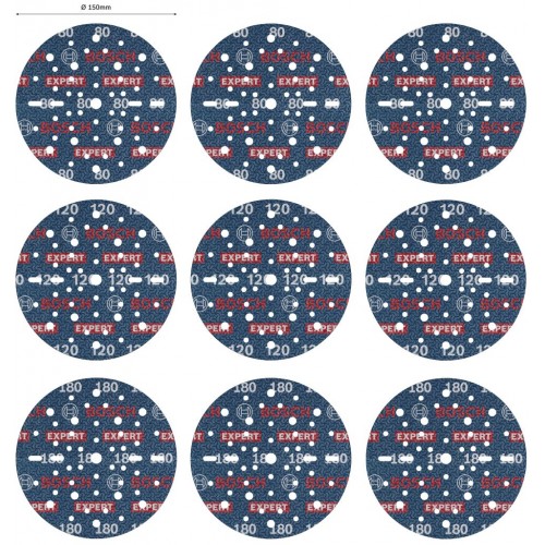 BOSCH EXPERT O780 Foil Sanding Disc Set, 150 mm, G80 (3x); G120 (3x); G180 (3x), 9 pcs