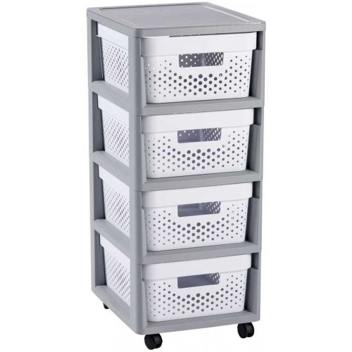 CURVER INFINITY KD 4x11L Regał z 4 szufladami 36x30x66cm DOTS biały/szary 02064-Y36