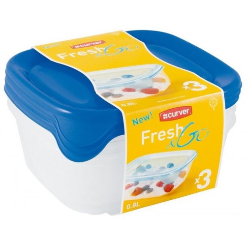 CURVER SET FRESH & GO 3x08L Zestaw pojemników przezroczysty/niebieski 08559-139