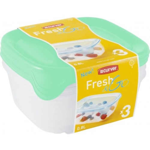 CURVER SET FRESH & GO 3x08L Zestaw pojemników przezroczysty/mięta 08559-X51