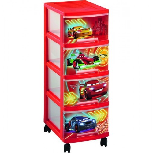 CURVER Regał A4 4X10L Cars Transparentny/Czerwony 00066-C35