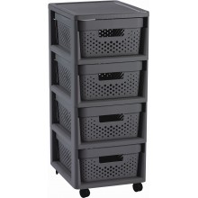 CURVER INFINITY 4x11L Komoda z szufladami 36 x 29,5 x 65,5cm kropki, ciemnoszara 04356-G43