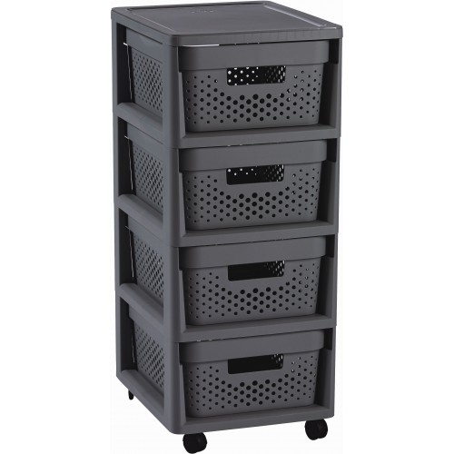 CURVER INFINITY 4x11L Komoda z szufladami 36 x 29,5 x 65,5cm kropki, ciemnoszara 04356-G43