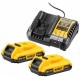 DeWALT XR 18 V Zawartość: 2× akumulator 2,0 Ah+szybka ładowarka DCB1104D2-QW
