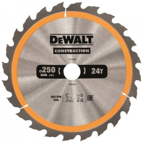 DeWALT DT1956-QZ Construction Tarcza do cięcia drewna 250 x 30 mm, 24 zęby