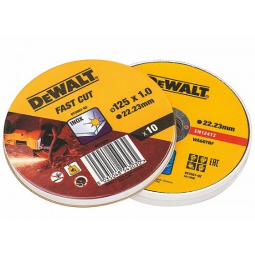 DeWALT DT3507 Zestaw tarcz tnących ze stali nierdzewnej, 125 x 22,2 x 1,0mm, 10 szt.