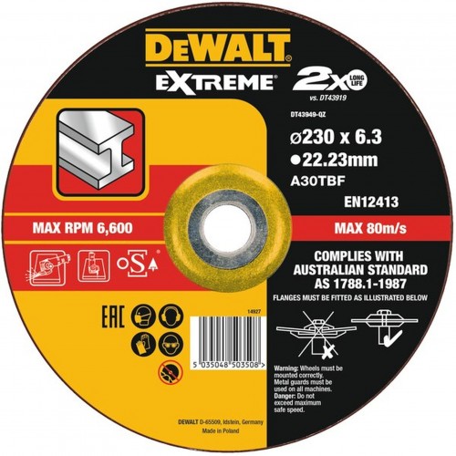 DeWALT tarcza do szlifowania metalu 230 x 22,2 mm, grubość 6,3 mm EXTREME DT43949