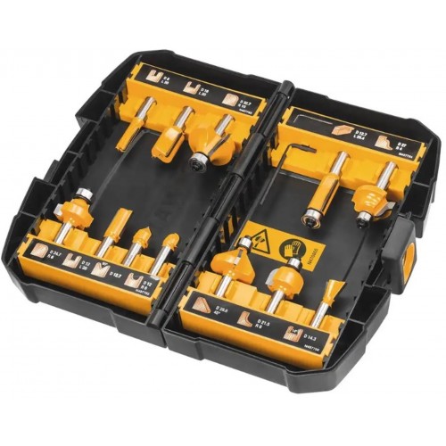 DeWALT DT90016 Zestaw frezów HM do frezarki górnowrzecionowej, trzpień 8 mm, 12 szt.