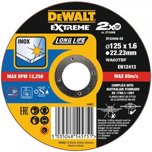 DeWALT DT43936 Tarcza do cięcia stali nierdzewnej Inox 125x1,6mm