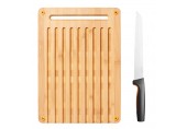Fiskars Bambusowa deska do krojenia chleba i nóż do chleba 1057551