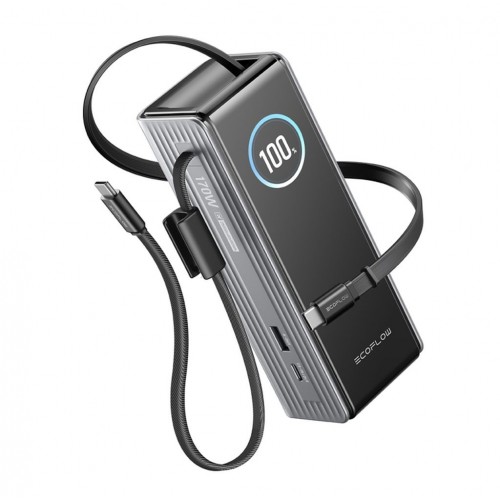 EcoFlow RAPID Powerbank (25 000 mAh, 170 W) 2×100 W wbudowany kabel USB-C – srebrna