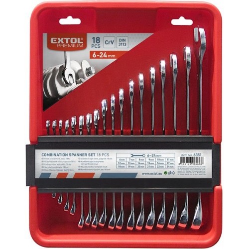 EXTOL PREMIUM Klucze oczkowo płaskie w plastikowym pojemniku, zestaw 18szt 6351