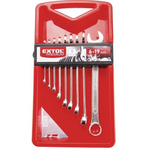 EXTOL PREMIUM Klucze oczkowo płaskie w plastikowym pojemniku, zestaw 9szt 6352